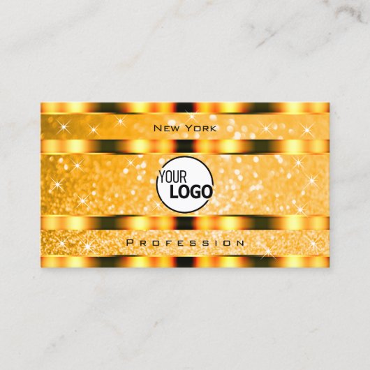 Glamoureuze Oranje Sparkle Glitter Sterren en Logo Visitekaartje (Voorkant)