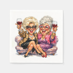 Glamoureuze Oude Dames Met Rode Wijn Servet