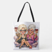 Glamoureuze Oude Dames Met Rode Wijn Tote Bag (Voorkant)