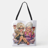 Glamoureuze Oude Dames Met Rode Wijn Tote Bag (Achterkant)