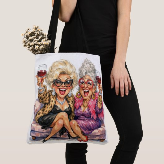 Glamoureuze Oude Dames Met Rode Wijn Tote Bag (Dichtbij)