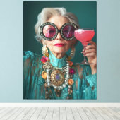 Glamoureuze oudere vrouw moedige luxe Mode Canvas Afdruk (Insitu (Houten vloer))