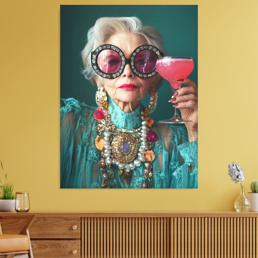 Glamoureuze oudere vrouw moedige luxe Mode Canvas Afdruk (Insitu (Woonkamer))