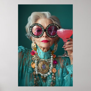 Glamoureuze oudere vrouw moedige luxe Mode Poster