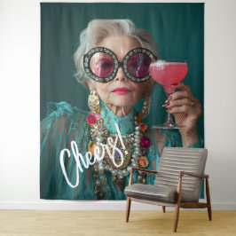 Glamoureuze oudere vrouw moedige luxe Mode Wandkleed