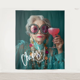 Glamoureuze oudere vrouw moedige luxe Mode Wandkleed