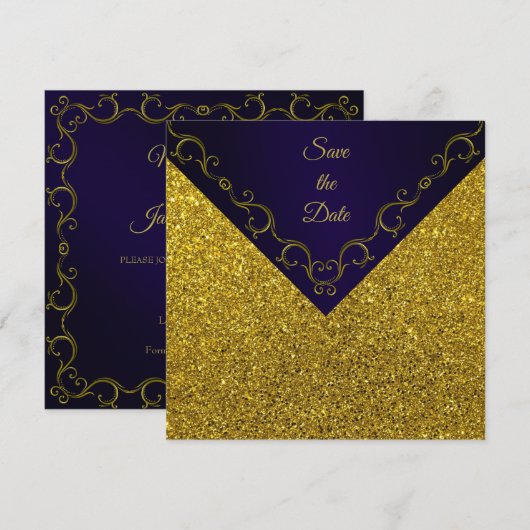 Glamoureuze Paarse en gouden Save The Date (Voorkant / Achterkant)