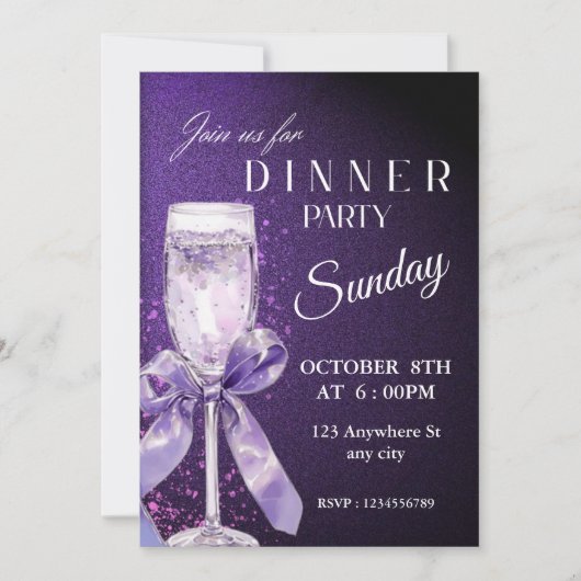 Glamoureuze Paarse Glitter Dinner Party Invitation Kaart (Voorkant)