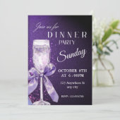 Glamoureuze Paarse Glitter Dinner Party Invitation Kaart (Staand voorkant)