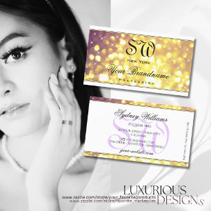 Glamoureuze Paarse Gouden Glitter Sterren Monogram Visitekaartje