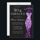 Glamoureuze Paarse jurk Fabulous 50th Birthday Kaart<br><div class="desc">Glamoureuze Paarse jurk Fabulous 50th Birthday Invitation Variations op de uitnodiging en bijpassende items in onze winkel Ook beschikbaar als een digitale uitnodiging</div>