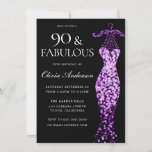 Glamoureuze Paarse jurk Fabulous 90th Birthday Kaart<br><div class="desc">Glamoureuze Paarse jurk Fabulous 90th Birthday Invitation Variations op de uitnodiging en bijpassende items in onze winkel Ook beschikbaar als een digitale uitnodiging</div>