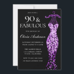 Glamoureuze Paarse jurk Fabulous 90th Birthday Kaart<br><div class="desc">Glamoureuze Paarse jurk Fabulous 90th Birthday Invitation Variations op de uitnodiging en bijpassende items in onze winkel Ook beschikbaar als een digitale uitnodiging</div>