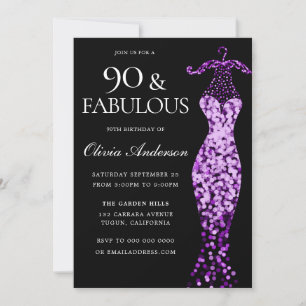 Glamoureuze Paarse jurk Fabulous 90th Birthday Kaart