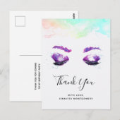 Glamoureuze Paarse ogen & Brows Waterverf Dank je Briefkaart (Voorkant / Achterkant)