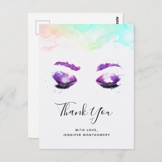 Glamoureuze Paarse ogen & Brows Waterverf Dank je Briefkaart (Voorkant / Achterkant)