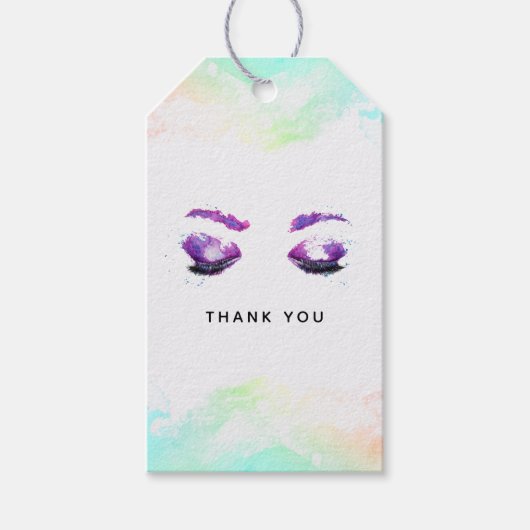 Glamoureuze Paarse ogen & Brows Waterverf Dank je Cadeaulabel (Voorkant)