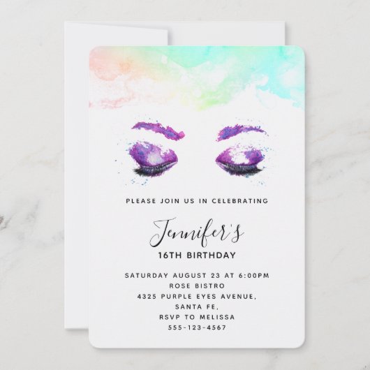 Glamoureuze Paarse ogen en Brows Waterverf Birthda Kaart (Voorkant)