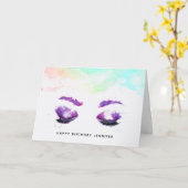 Glamoureuze Paarse ogen en Brows Waterverf Birthda Kaart (Gele Bloem)