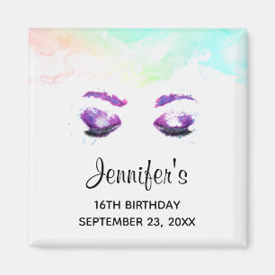 Glamoureuze Paarse ogen en Brows Waterverf Birthda Magneet