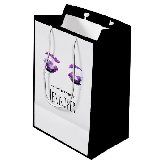 Glamoureuze Paarse ogen en Brows Waterverf Birthda Medium Cadeauzakje (Achterkant Gekanteld)