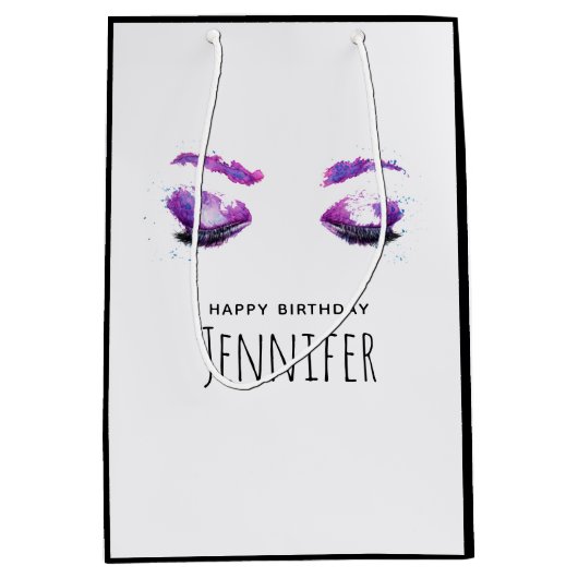 Glamoureuze Paarse ogen en Brows Waterverf Birthda Medium Cadeauzakje (Voorkant)
