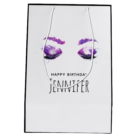 Glamoureuze Paarse ogen en Brows Waterverf Birthda Medium Cadeauzakje (Achterkant)