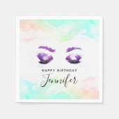 Glamoureuze Paarse ogen en Brows Waterverf Birthda Servet (Voorkant)