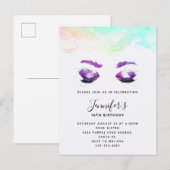 Glamoureuze Paarse ogen en Brows Waterverf Birthda Uitnodiging Briefkaart (Voorkant / Achterkant)