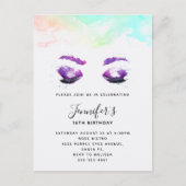 Glamoureuze Paarse ogen en Brows Waterverf Birthda Uitnodiging Briefkaart (Voorkant)