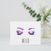 Glamoureuze Paarse ogen en Waterverf Hallo Briefkaart (Staand voorkant)