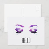 Glamoureuze Paarse ogen en Waterverf Hallo Briefkaart (Voorkant / Achterkant)