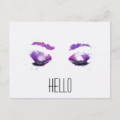 Glamoureuze Paarse ogen en Waterverf Hallo Briefkaart (Voorkant)