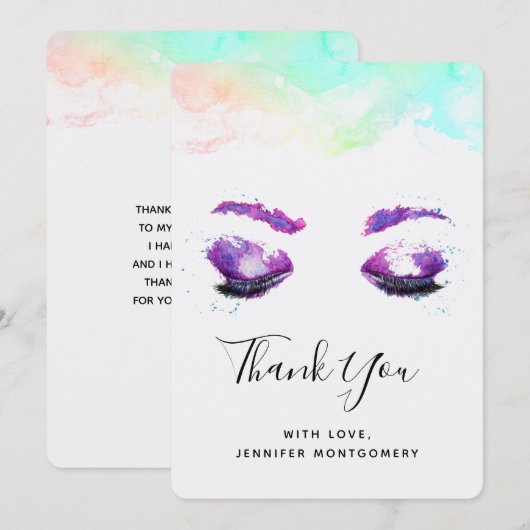 Glamoureuze Paarse ogen en Waterverf van Brows Bedankkaart (Voorkant / Achterkant)