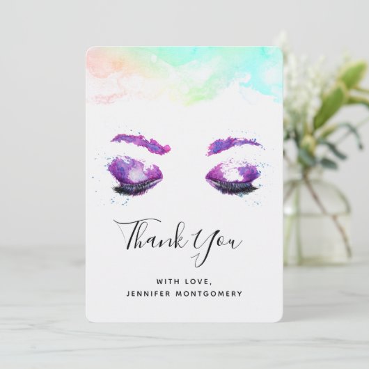 Glamoureuze Paarse ogen en Waterverf van Brows Bedankkaart (Staand voorkant)