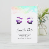 Glamoureuze Paarse ogen en Waterverf van Brows Save The Date (Staand voorkant)