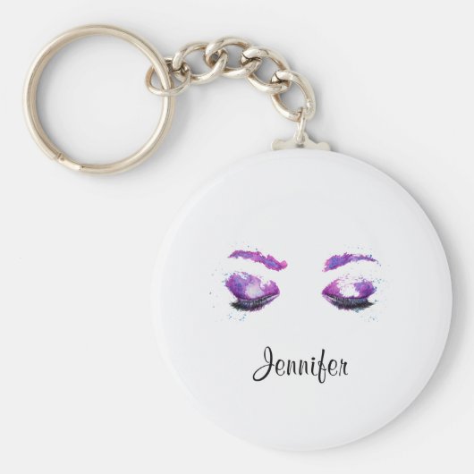 Glamoureuze Paarse ogen en Waterverf van Brows Sleutelhanger (Voorkant)