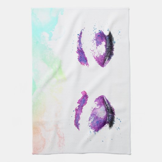 Glamoureuze Paarse ogen en Waterverf van Brows Theedoek (Verticaal)