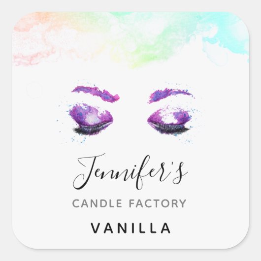 Glamoureuze Paarse ogen en Waterverf van Brows Vierkante Sticker (Voorkant)
