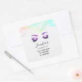 Glamoureuze Paarse ogen en Waterverf van Brows Vierkante Sticker (Envelop)
