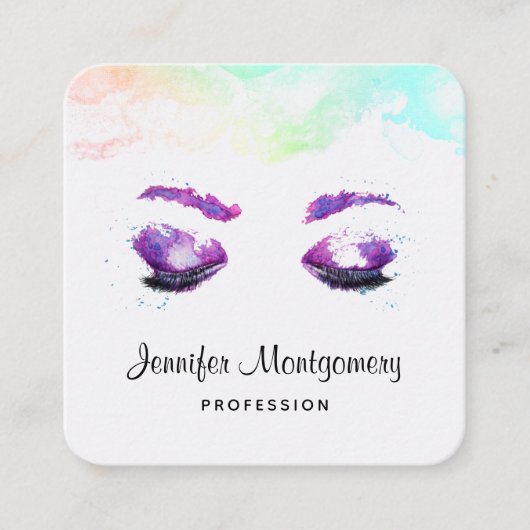 Glamoureuze Paarse ogen en Waterverf van Brows Vierkante Visitekaartje (Voorkant)
