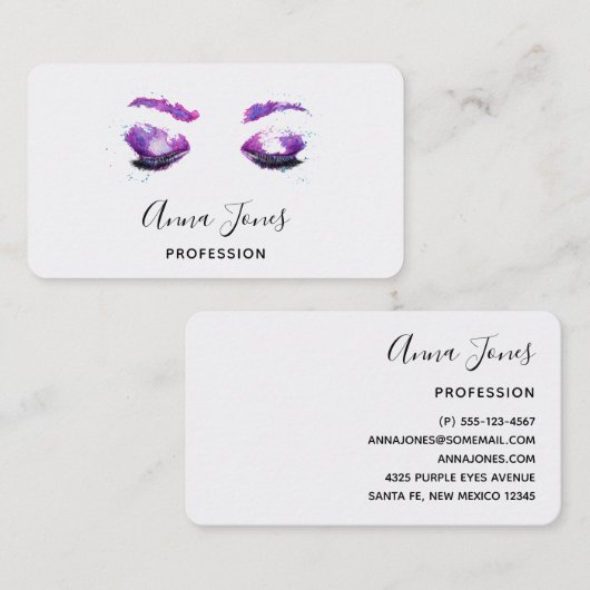 Glamoureuze Paarse ogen en Waterverf van Brows Visitekaartje (Voorkant / Achterkant)
