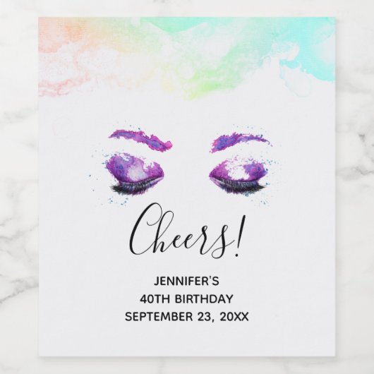 Glamoureuze Paarse ogen en Waterverf van Brows Wijn Etiket (Enkel label)