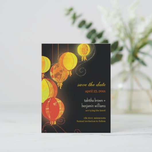 Glamoureuze papieren lampions die de datum opslaan save the date (Staand voorkant)