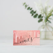 Glamoureuze perzik roze dikke glitter druppels nag visitekaartje (Staand voorkant)