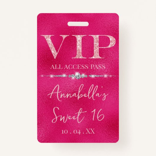 Glamoureuze Pink Glitter VIP Badge (Voorkant)