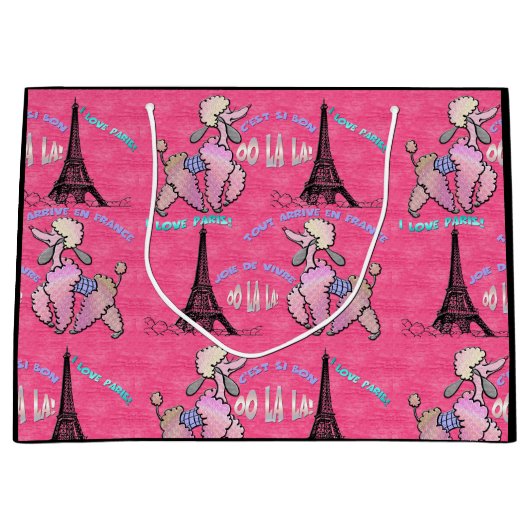 Glamoureuze poedel in Parijs op aardbei roze Large Cadeautasje (Voorkant)