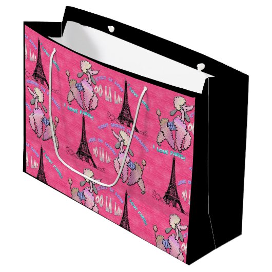 Glamoureuze poedel in Parijs op aardbei roze Large Cadeautasje (Voorkant Gekanteld)