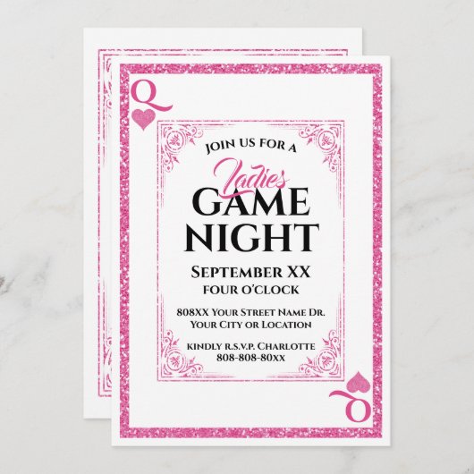 Glamoureuze Queen of Hearts Dames Game Night Kaart (Voorkant / Achterkant)