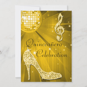 Glamoureuze Quinceañera Disco Bal en Glitterschoen Kaart